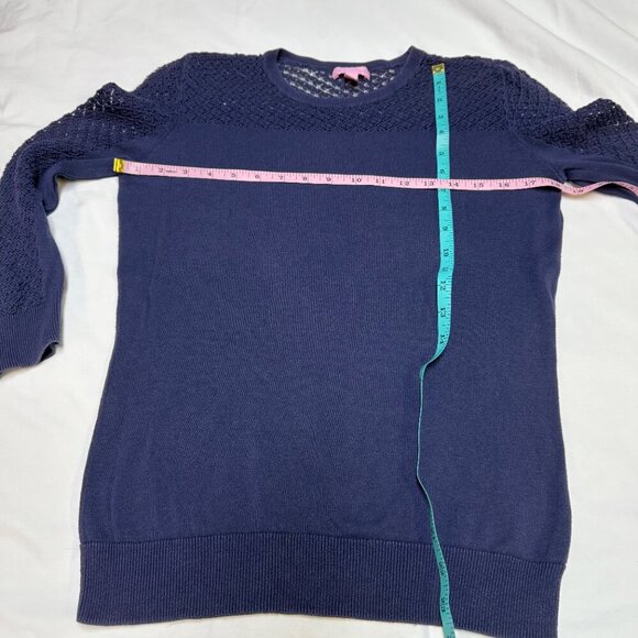 Lilly Pulitzer Navy Open Knit Sweater Women’s Medium Cotton Pullover EUC - Picture 7 of 9